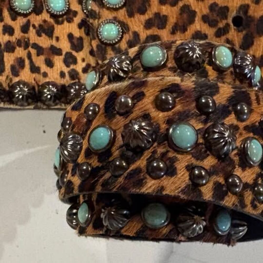 fabulous leather and turquoise belt and matching bracelet - Picture 3 of 7